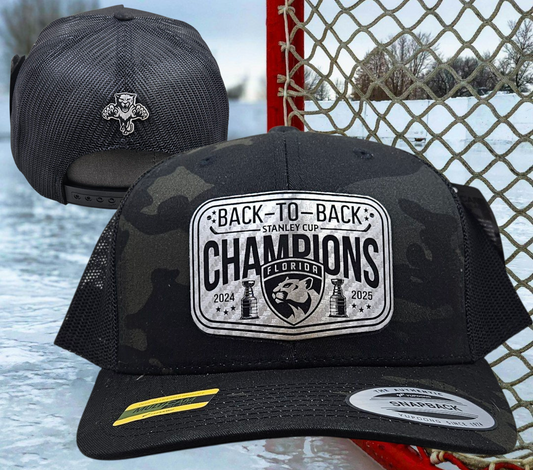 Florida Panthers Back to Back Stanley Cup Champion Hat - Black Camo with Silver
